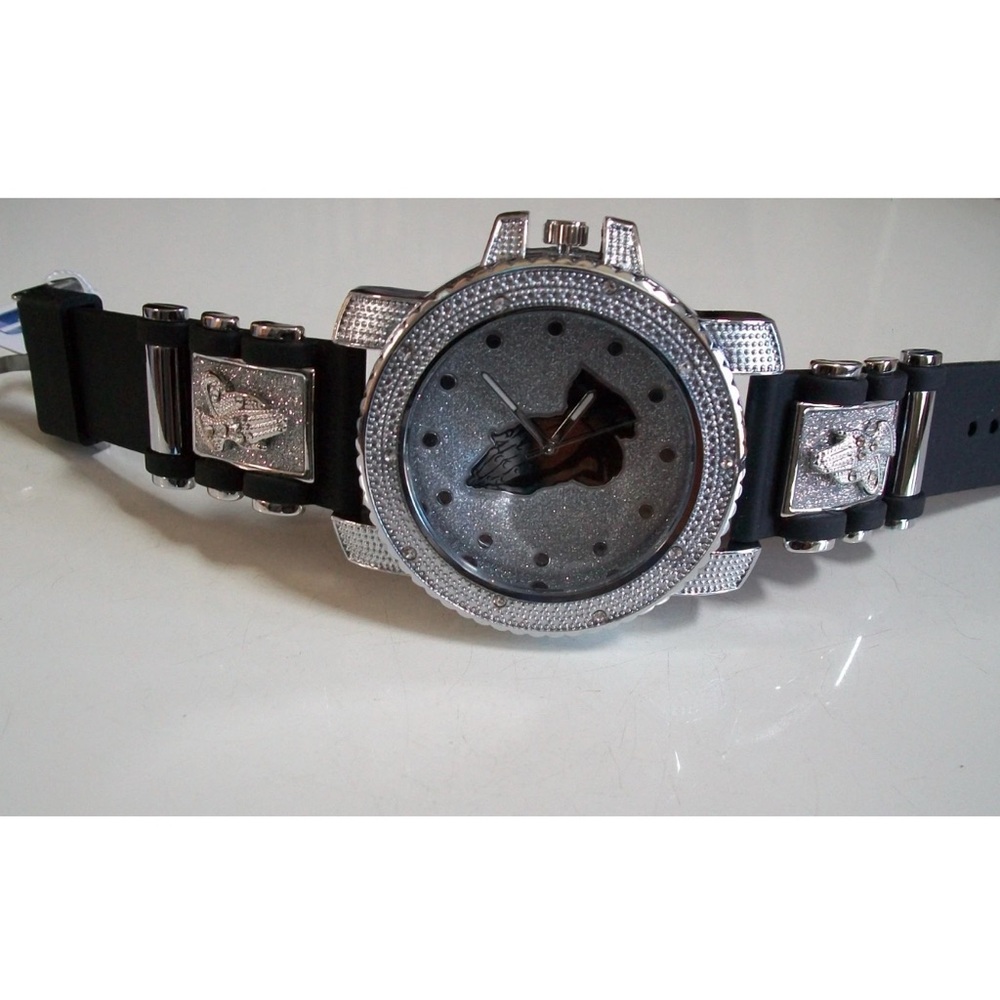 MEN'S BLACK  & SILVER FINISH GLITTER PRAYING HAND SILICONE BAND HIP HOP WATCH
